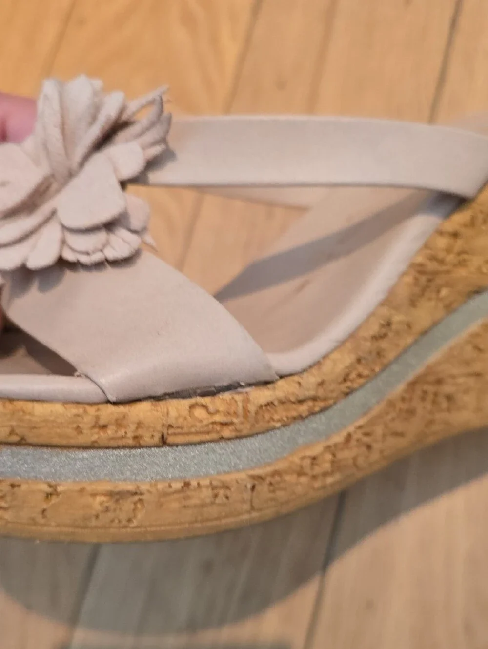Italian Shoemakers Lavender Gray Floral Cork Wedge Sandals